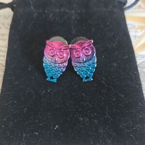 Owl Stud Earrings - Pink to Blue Ombre